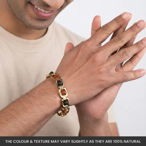 Metal Ruduraksha And Karungali Bracelet - Gold