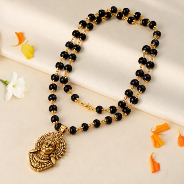 Gold-Plated Karungali Mala with Hanuman Kavach Pendant